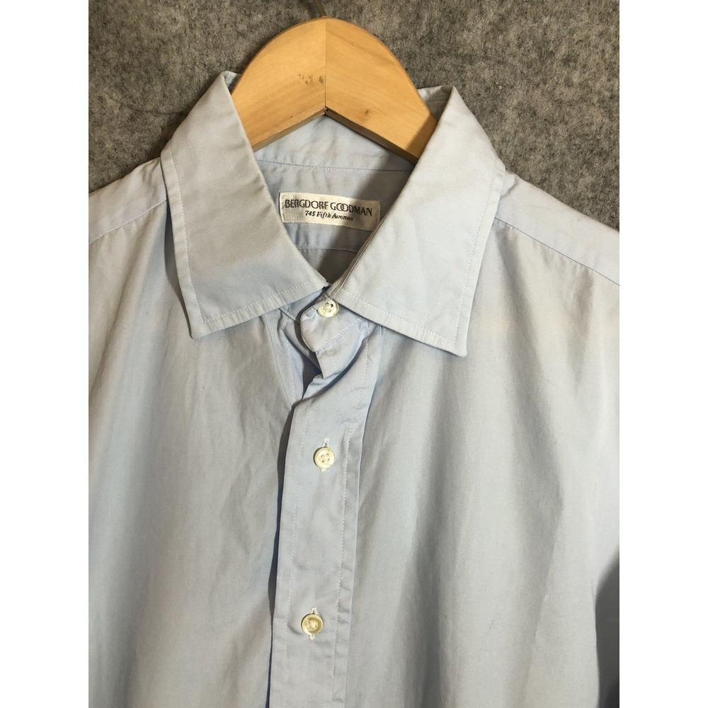 Vintage Bergdorf Goodman Shirt Blue Extra Large Dress Career French Cuff USA